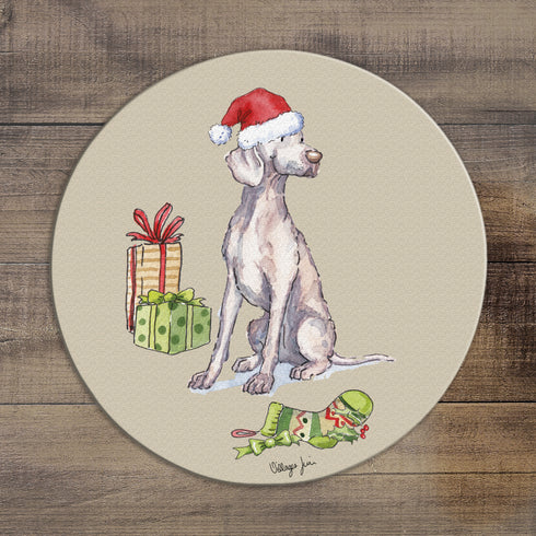 Weimaraner Christmas Circular Glass Worktop Saver
